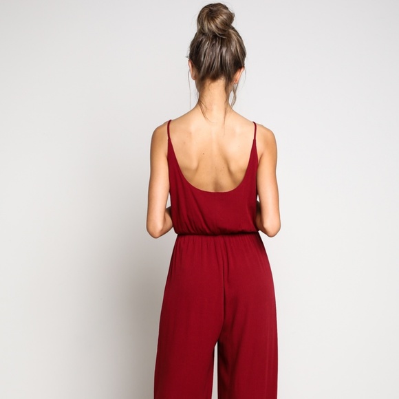 NEW  - Red Wine Deep V Jumpsuit - Picture 3 of 4